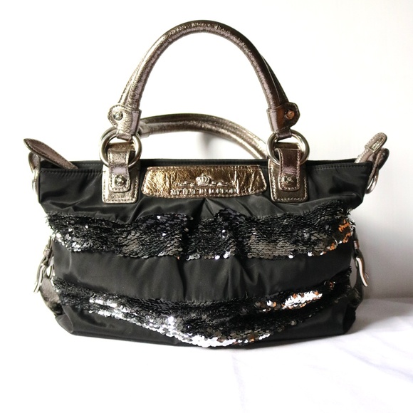 My Flat In London 'Brighton' Black Silver Sequin Shoulder Bag Purse Leather - Picture 1 of 13
